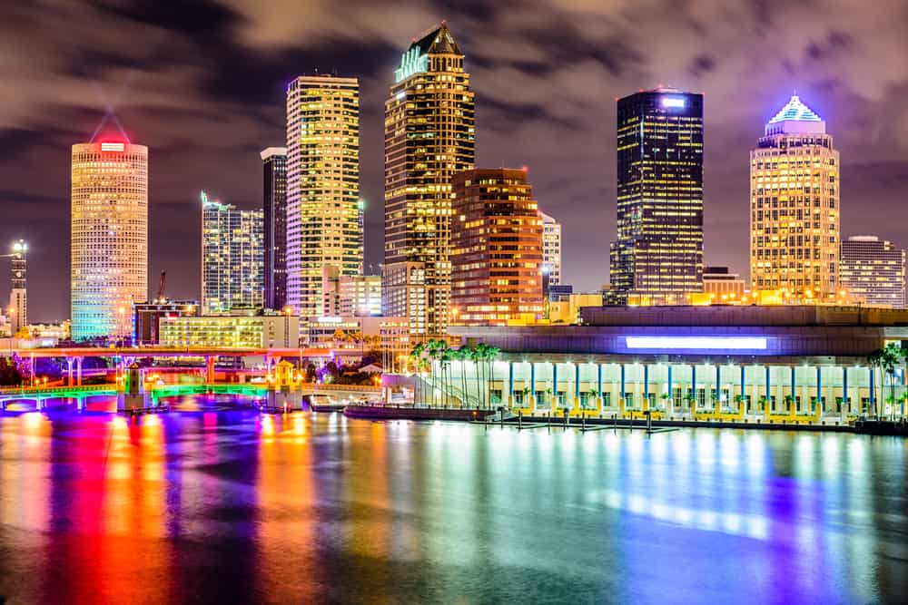downtown tampa at night with lights on the water
