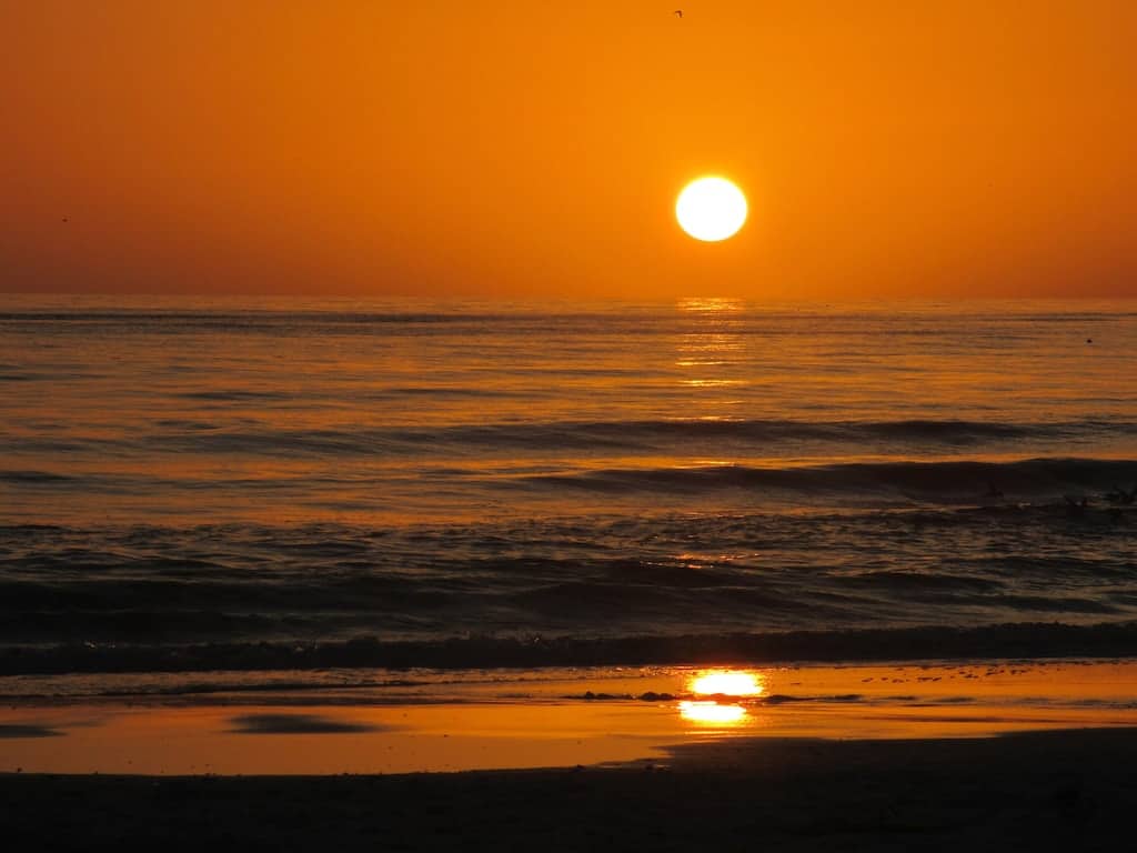 sunset over Crescent Beach, the lovely beach you can walk to from the Gulf Coast Condo, one of the best airbnbs in Sarasota, Florida