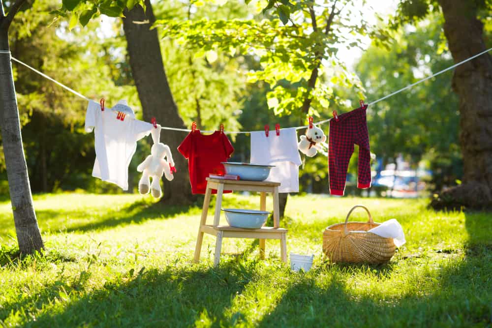A clothesline with clothes hanging on it, demonstrating one of the weird laws in Florida, hanging clothes on a clothesline.