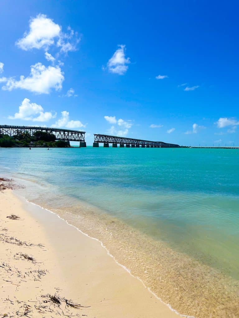 Bahia Honda State's Park old Bridge stands in the distance, broken, but many people love to walk what they can! 