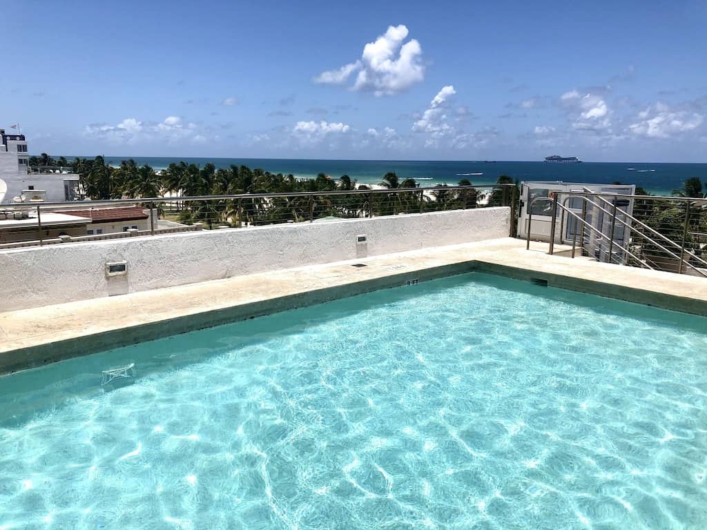 View of the beach from the rooftop pool of the Bentley. 