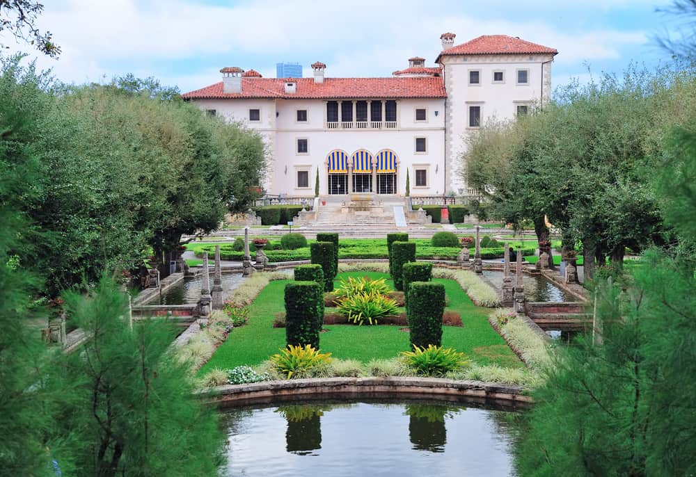 The historic home of Vizcaya in Miami with the European inspired gardens