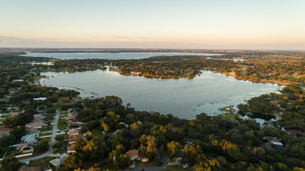  Drone view of the beautiful Crescent lake of the Clermont Chain of Lakes
