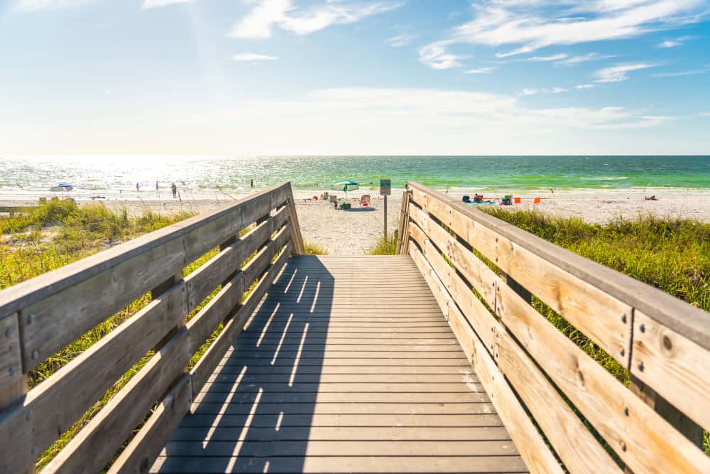 wooden boardwalk leading to the beach at Indian rocks beach