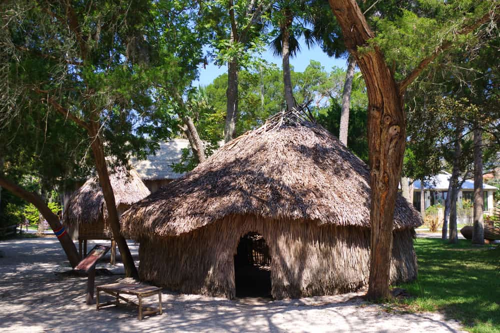 A recreated thatched hut at Ponce de Leon's Fountain of Youth Archaeological Park.