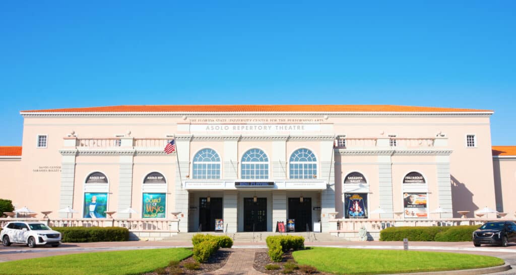 A picture of the front of the Asolo repertory theatre in sarasota, one of the best things to do in southwest florida! 