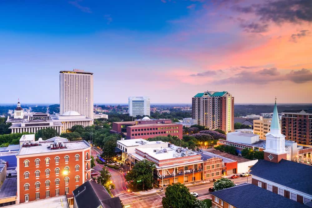 Aerial photo of sunset over Tallahassee, Florida.