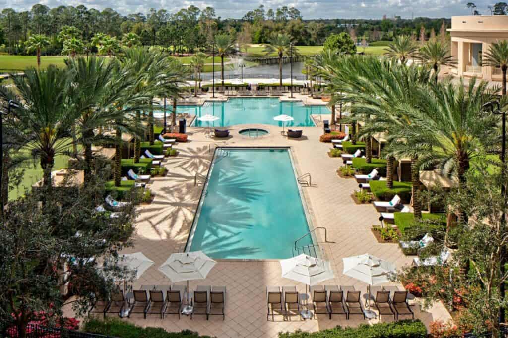 A daytime shot of the pool area at the waldorf astoria orlando
