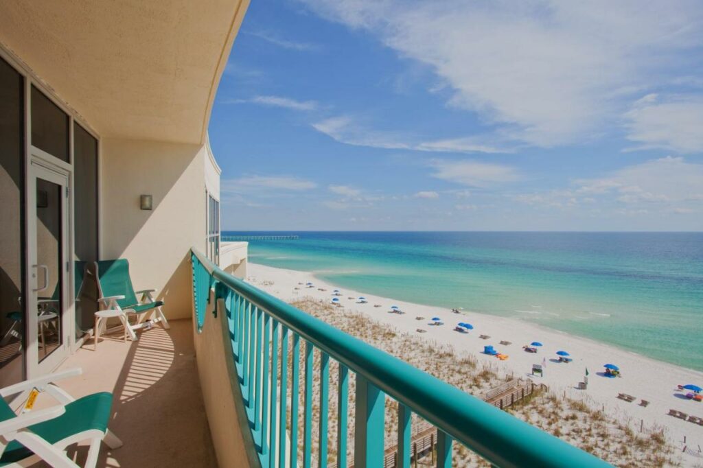 a view of the gulf coast beach from the balcony in one of the rooms of the Holiday Inn Express
