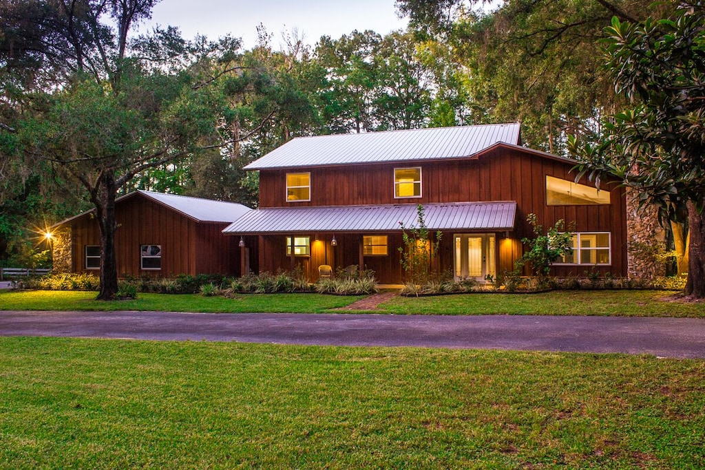 view of the cedar siding exterior of secluded waterfront retreat 