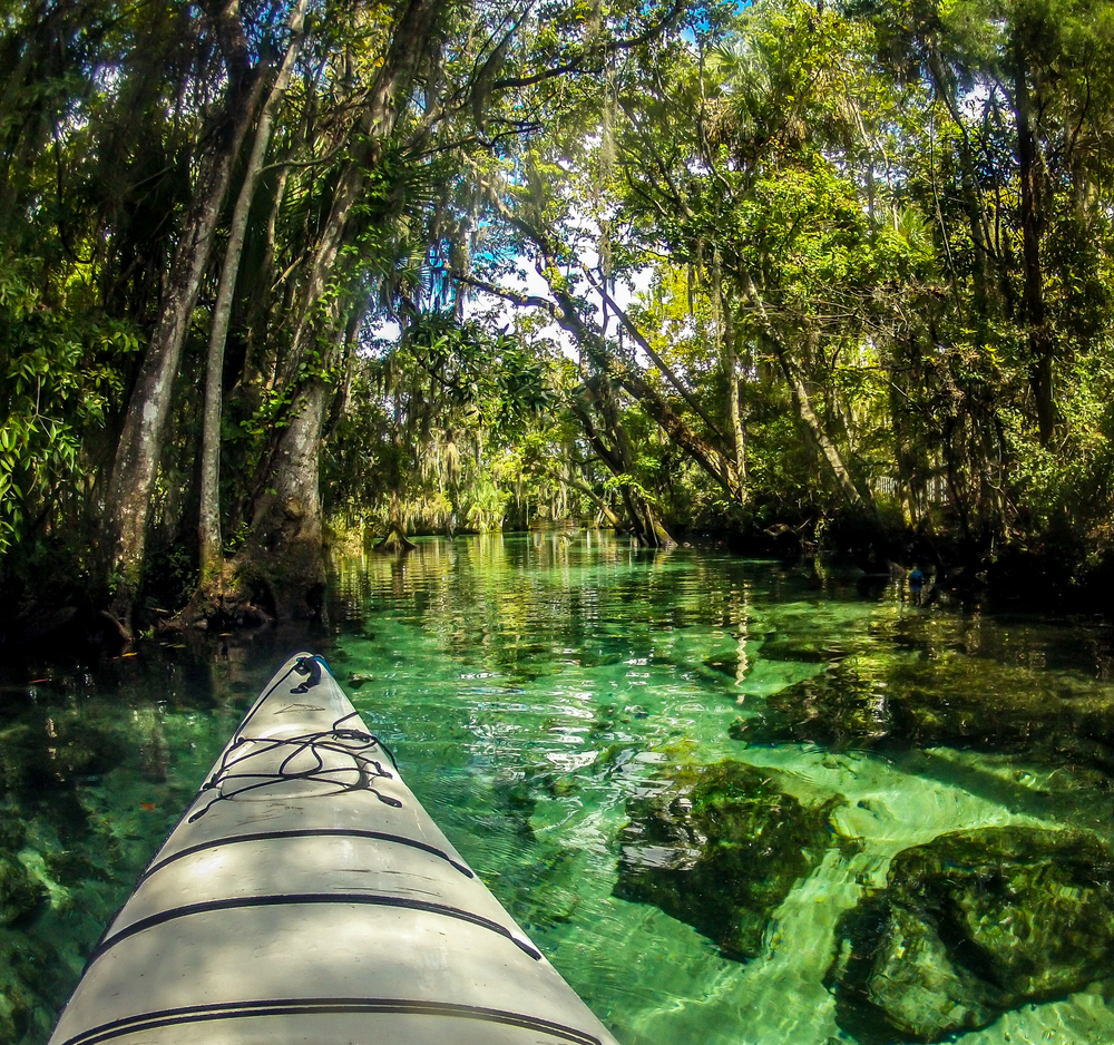 kayaking in the shallow water