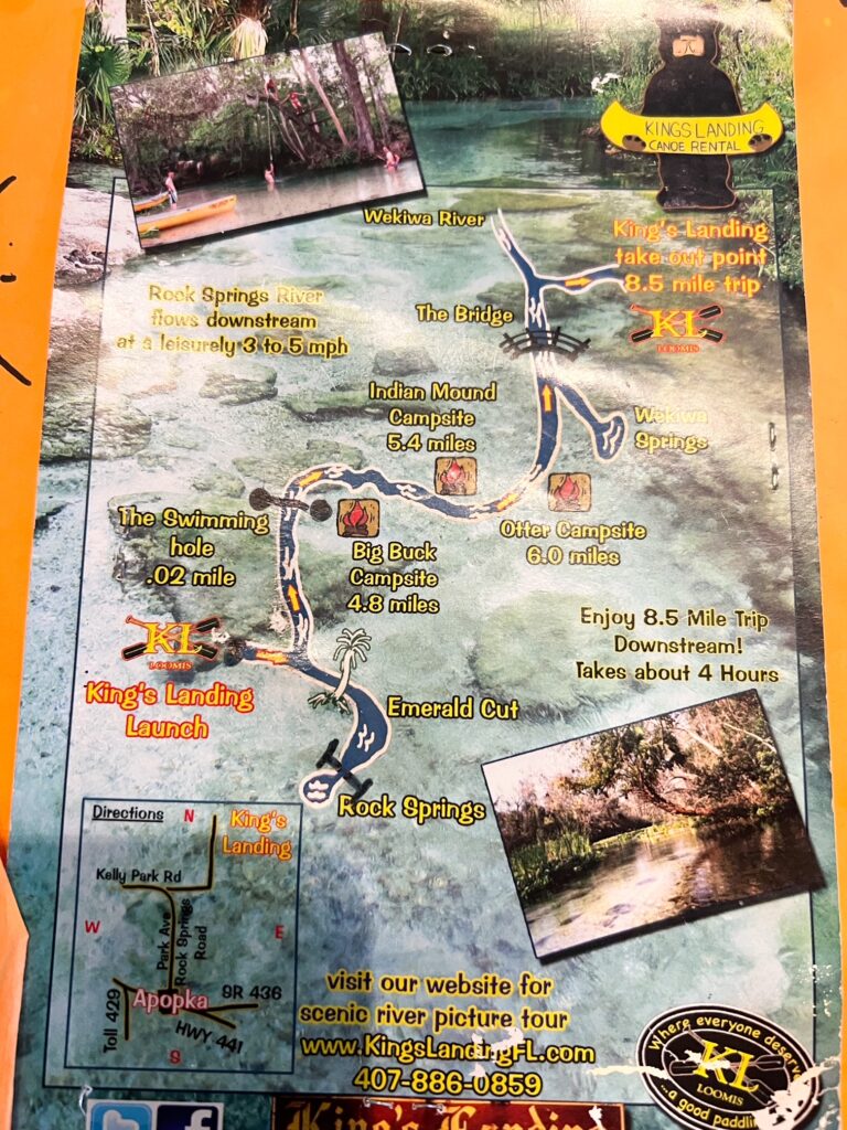 A picture of the map of Kings Landing Park shows each route as you turn off the narrow canal and go explore: you can see campsites, swimming holes and more. 