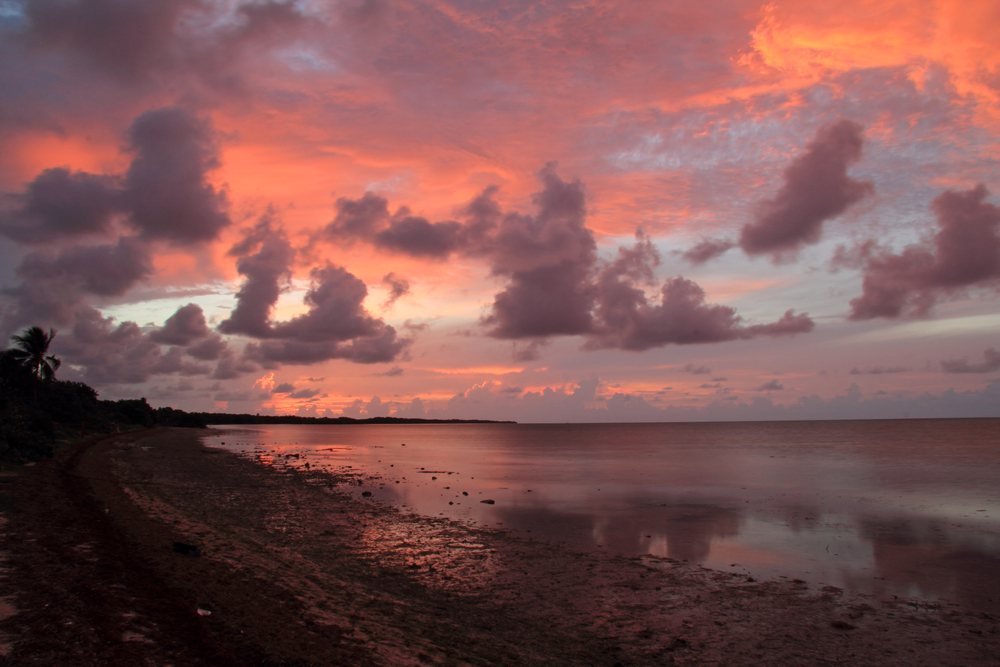 Sunset creates pink and purple skies across the beach at Long Key State Park.