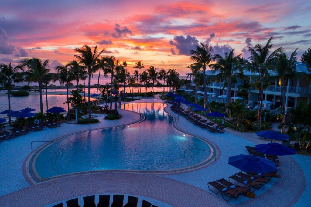 sunsetting over the gorgeous pool featured at the hawks cay resort!