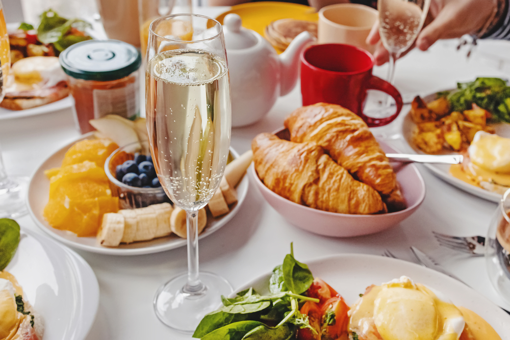 brunch in palm beach with Champagne , pastries, eggs, and more