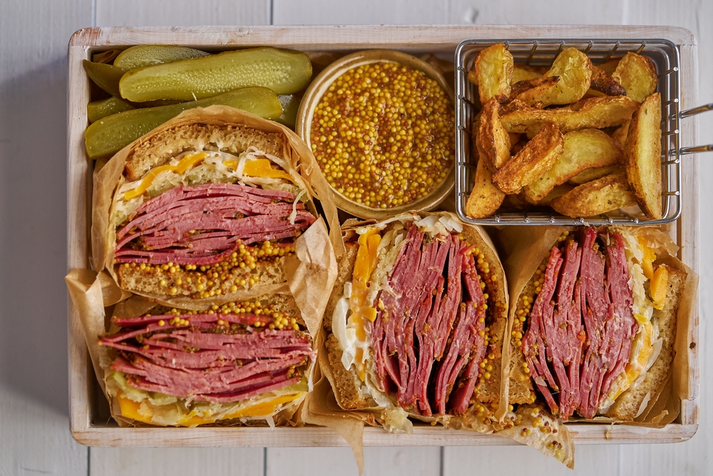 try lunch In palm beach with a rueben sandwich fries and pickles