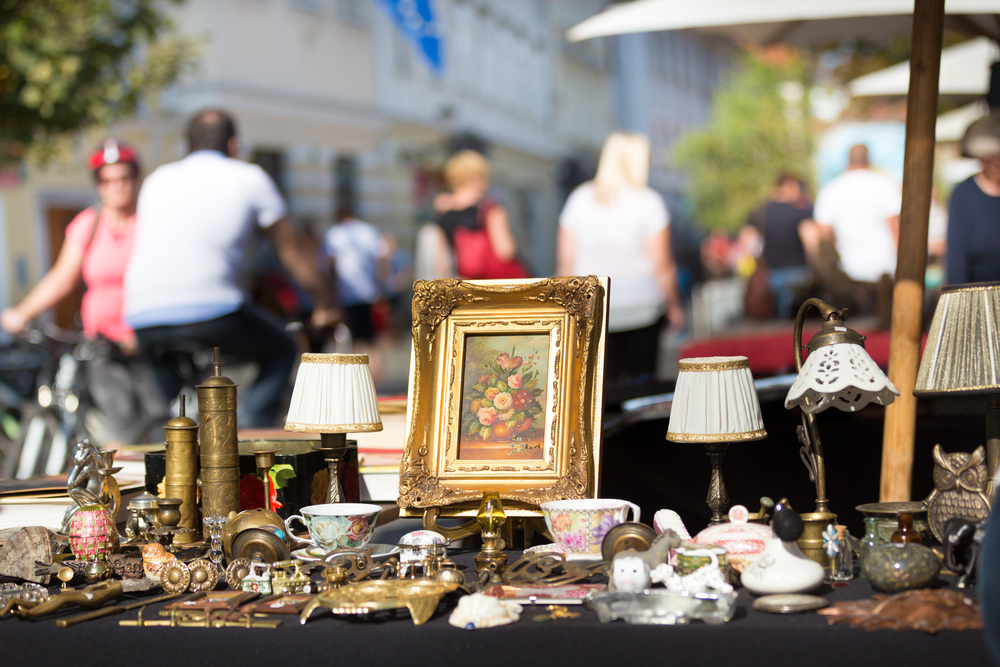 Table with vintage wares, selections to be seen at the Big Pine Flea Market!