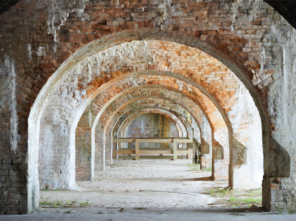 orange brick tunnel of Fort Pickens 