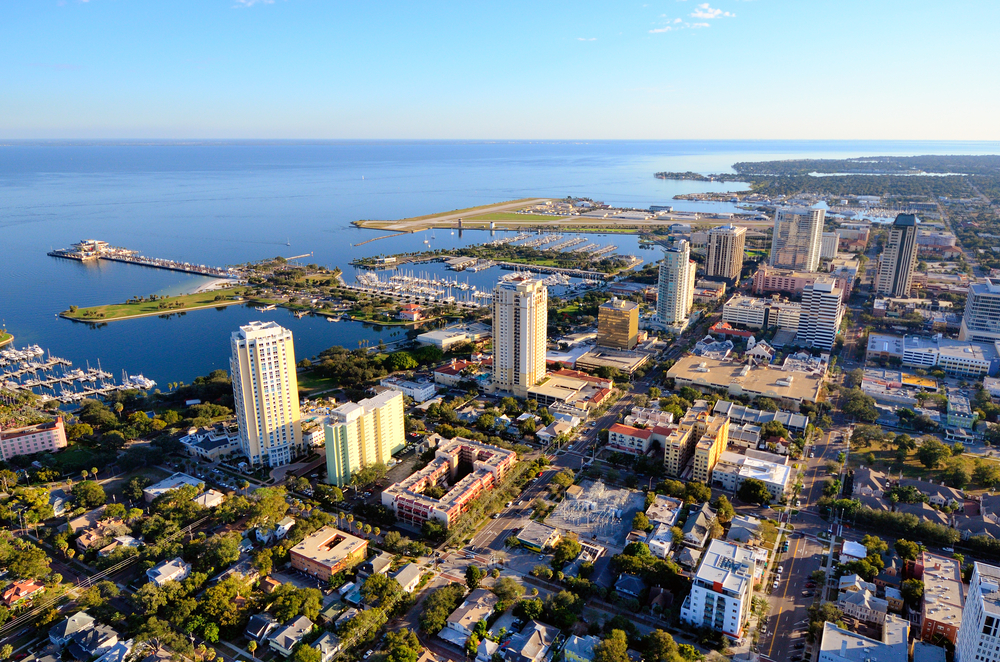 An aerial view of Tampa Fl on a clear sunny day