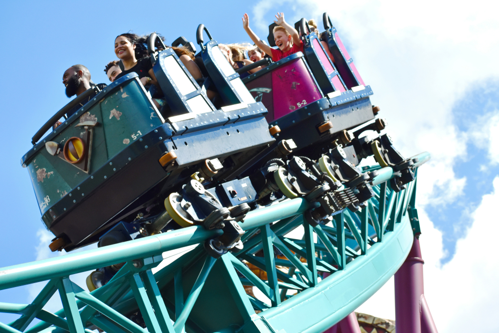 Young people screaming during a ride at Busch Gardens Rollercoaster. One of the things to do in Tampa with kids