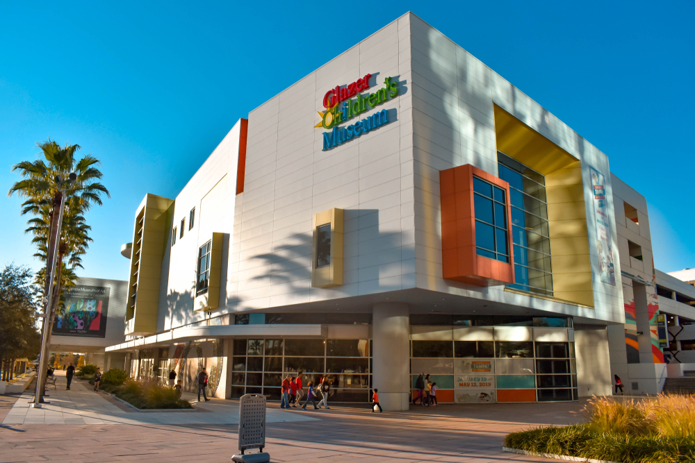 Glazer Children's Museum in Downtown area. It's a colorful building white with coloured windows. 