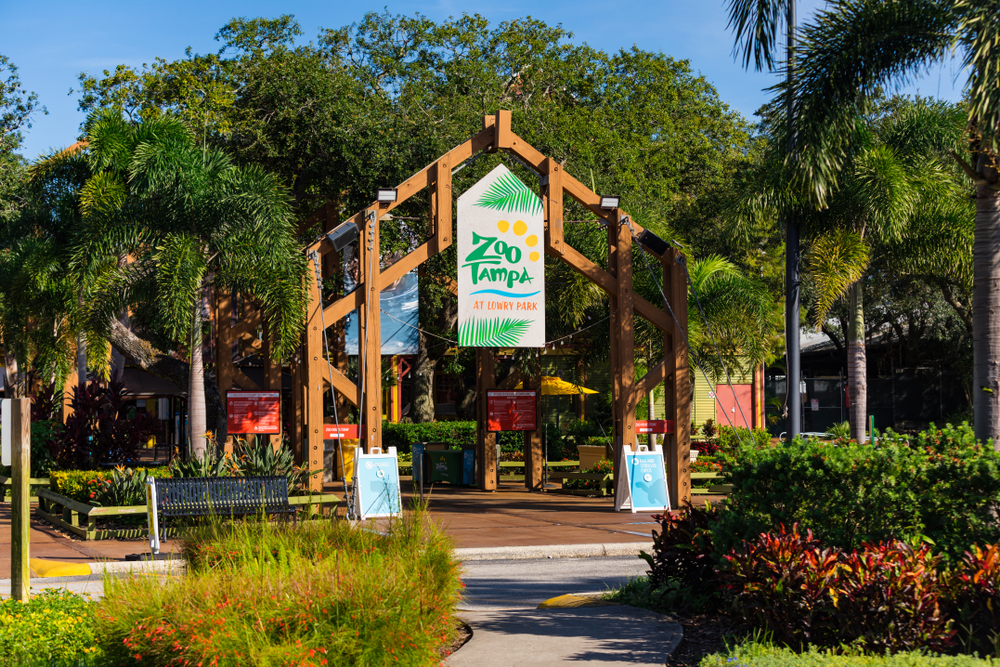 The entrance to ZooTampa at Lowry Park. It's surrounded in greenary