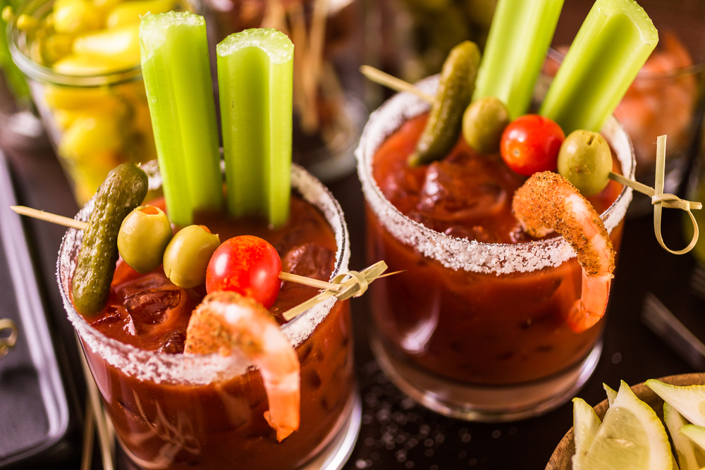 bloody mary with shrimp, vegetables at one of the bloody mary bars in Orlando