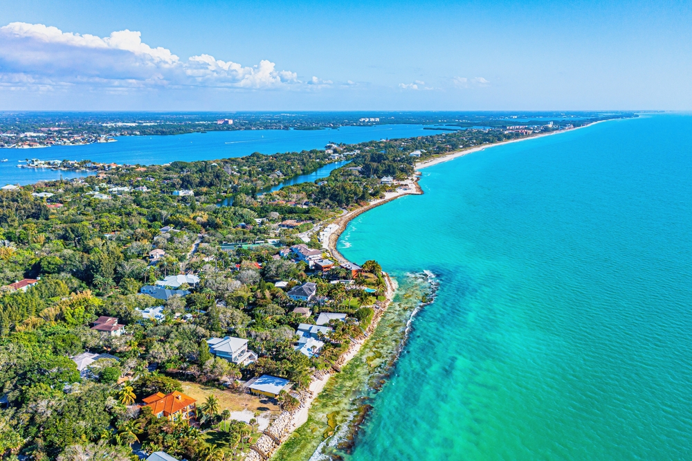 an arial view of siesta Key in Sarasota