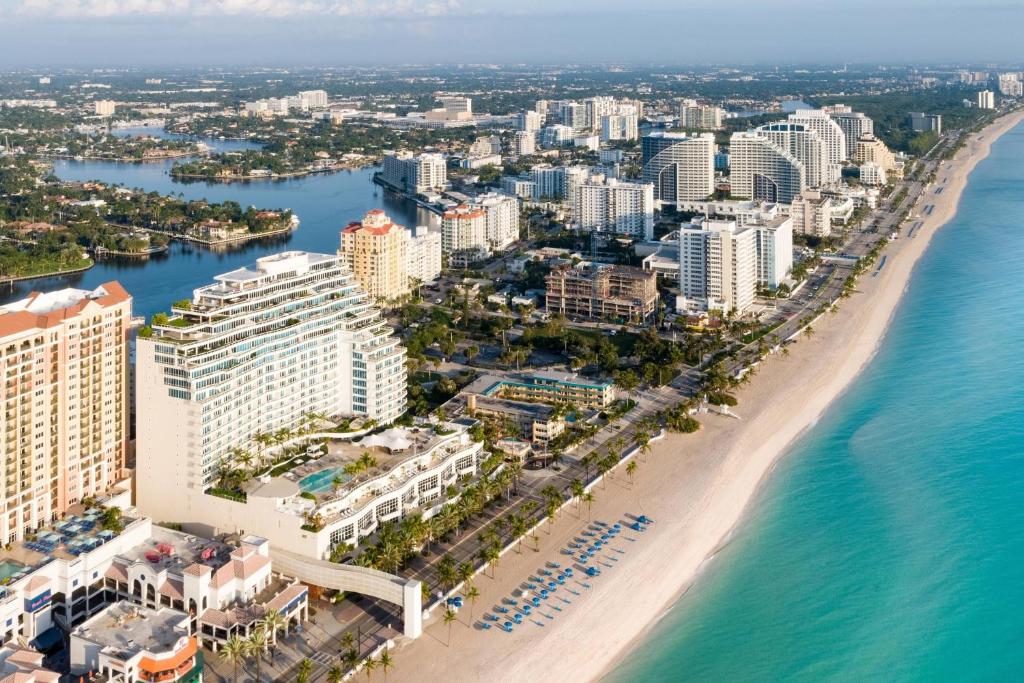 Aerial view of buildings beside the beach best beach resorts in Fort Lauderdale