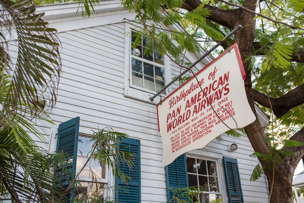 Sign for the Birthplace of Pan American World Airways on a restaurant in Key West Florida.