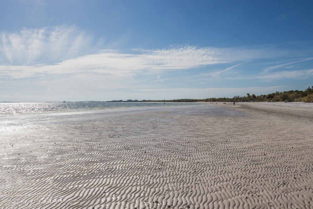 Low tide at Bunche Beach Preserve on a sunny day, where some of the best kayaking in Fort Myers can be found.
