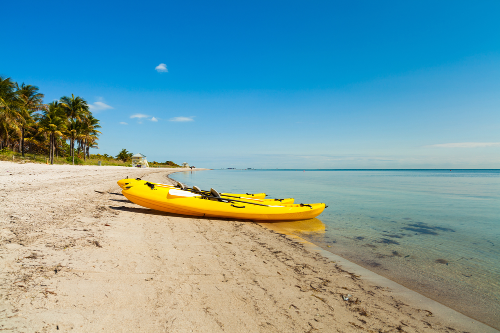 two yellow kayaks on a beach