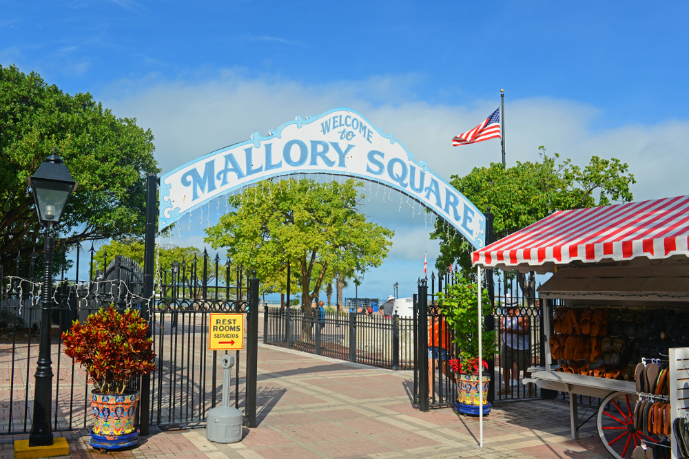 Welcome sign over the entrance to Mallory Square in Key West.