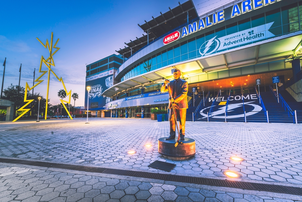 The Tampa bay Amalie Arena features the Tampa bay Lightning Hockey team, which is a pro of living in Florida. The sports culture is great! 