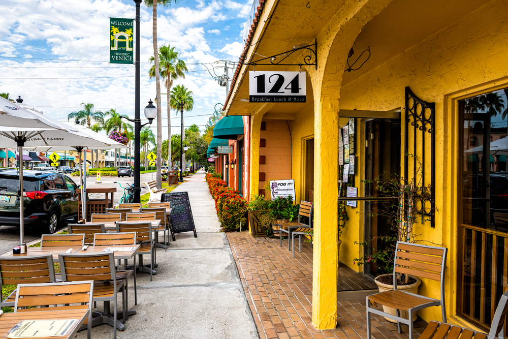 The view down the street in a historic area in Venice Florida