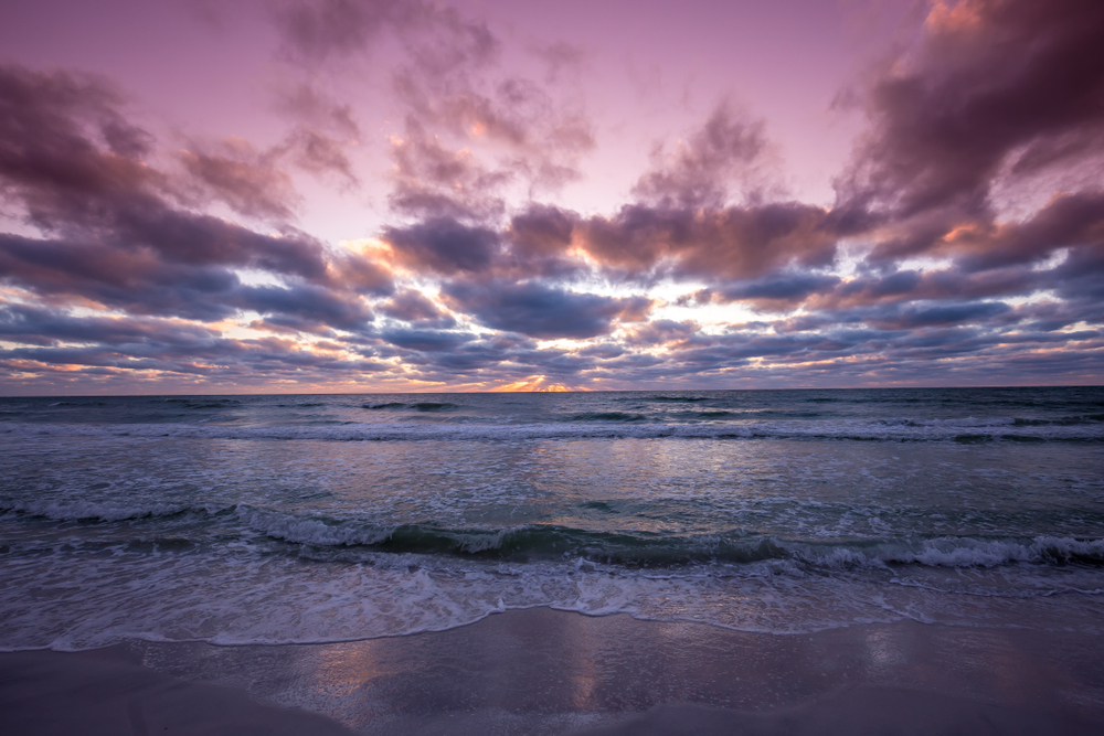 Sunset on a beach in Sarasota, Florida. The article is about sunset in Sarasota 