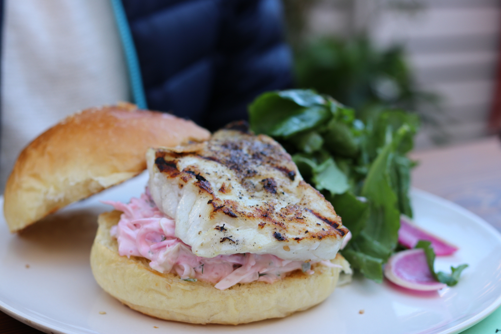 a grilled grouper sandwich at one of the many restaurants on our 30 A travel Guide of where to eat in the area