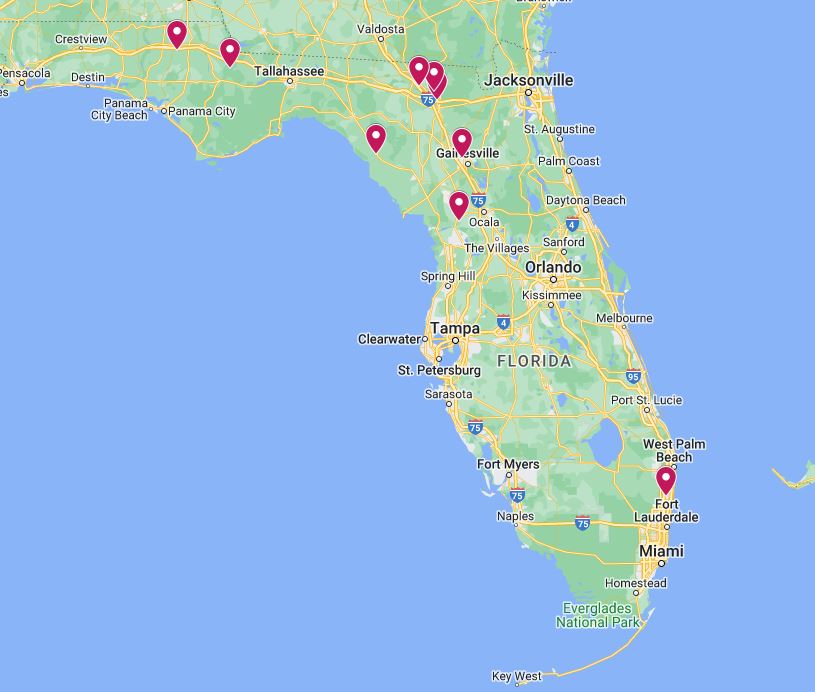 A map of the prettiest waterfalls in Florida