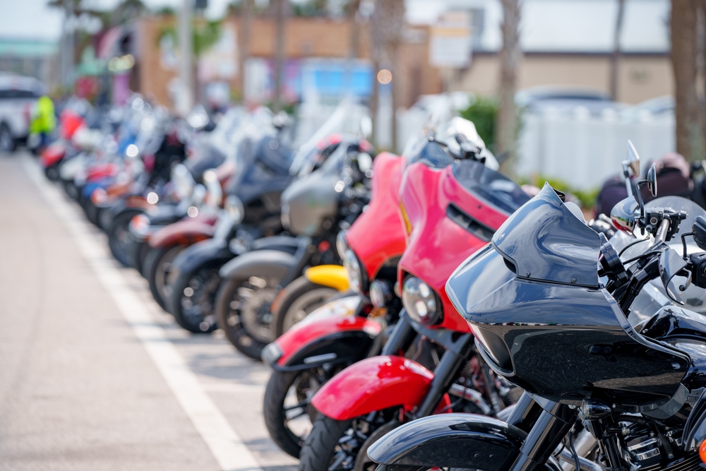 a row of bikes parked on the side of the road at daytona bike week in florida 