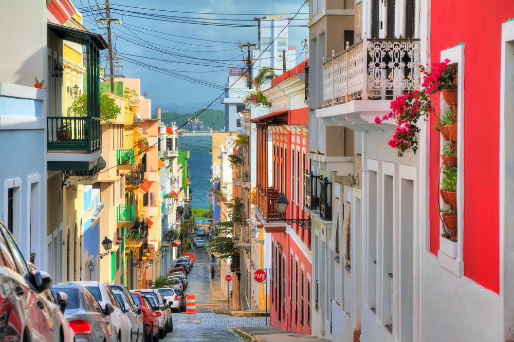 Beautiful typical traditional vibrant street in San Juan, Puerto Rico.