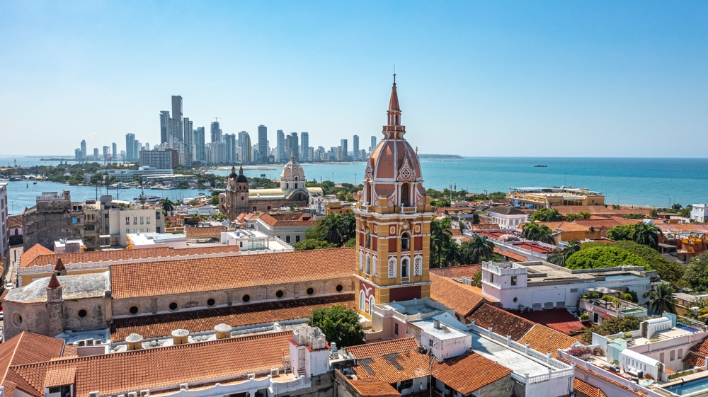 Drone images of Cartagena, Colombia from above. Bocagrande, Centro Historico